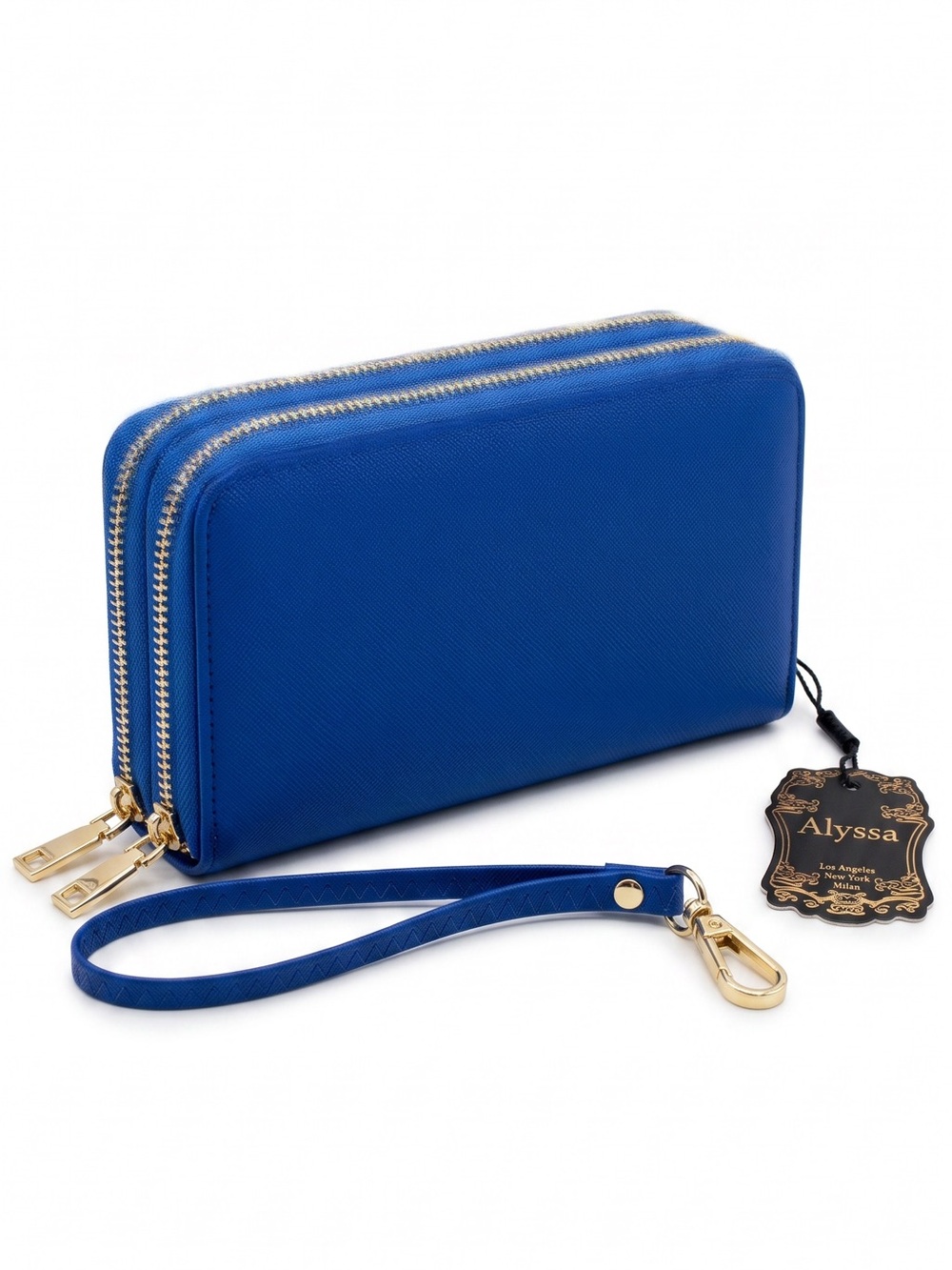 NWT Blue Double Zip-Around Wallet Wristlet